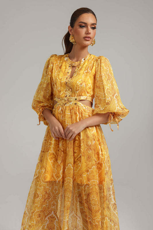 Vestido estampado manga lanterna - Lorena