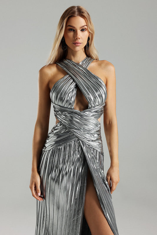 Vestido metálico fenda - Edwina