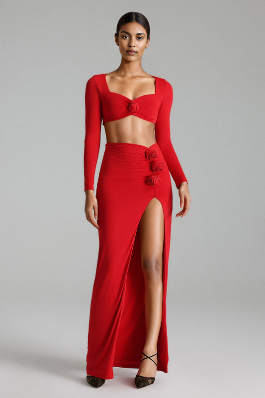 Conjunto mangas comprida flores 3D - Cerlei