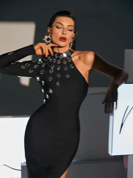 Vestido fenda e manga única - Vivian