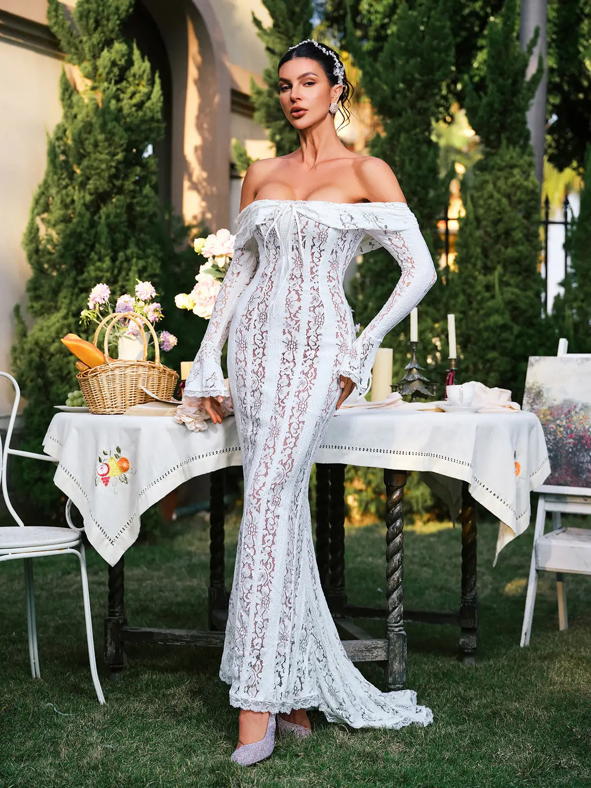 Vestido renda ombro a ombro - Brunela