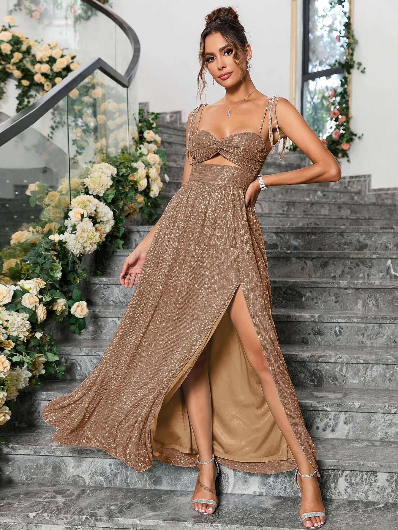 Vestido com fenda brilhante - Mihaile