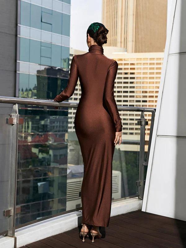Vestido justo gola alta e manga - Judy