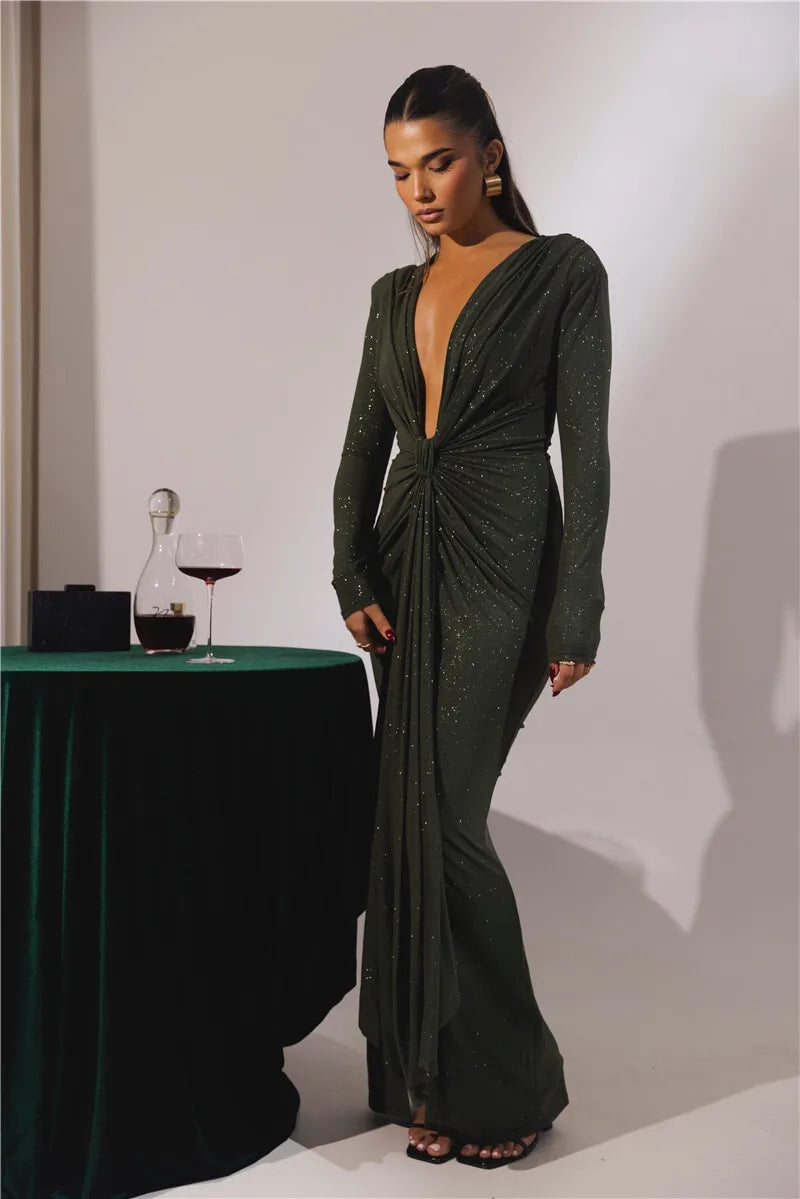 Vestido brilhante com decote V - Tulian