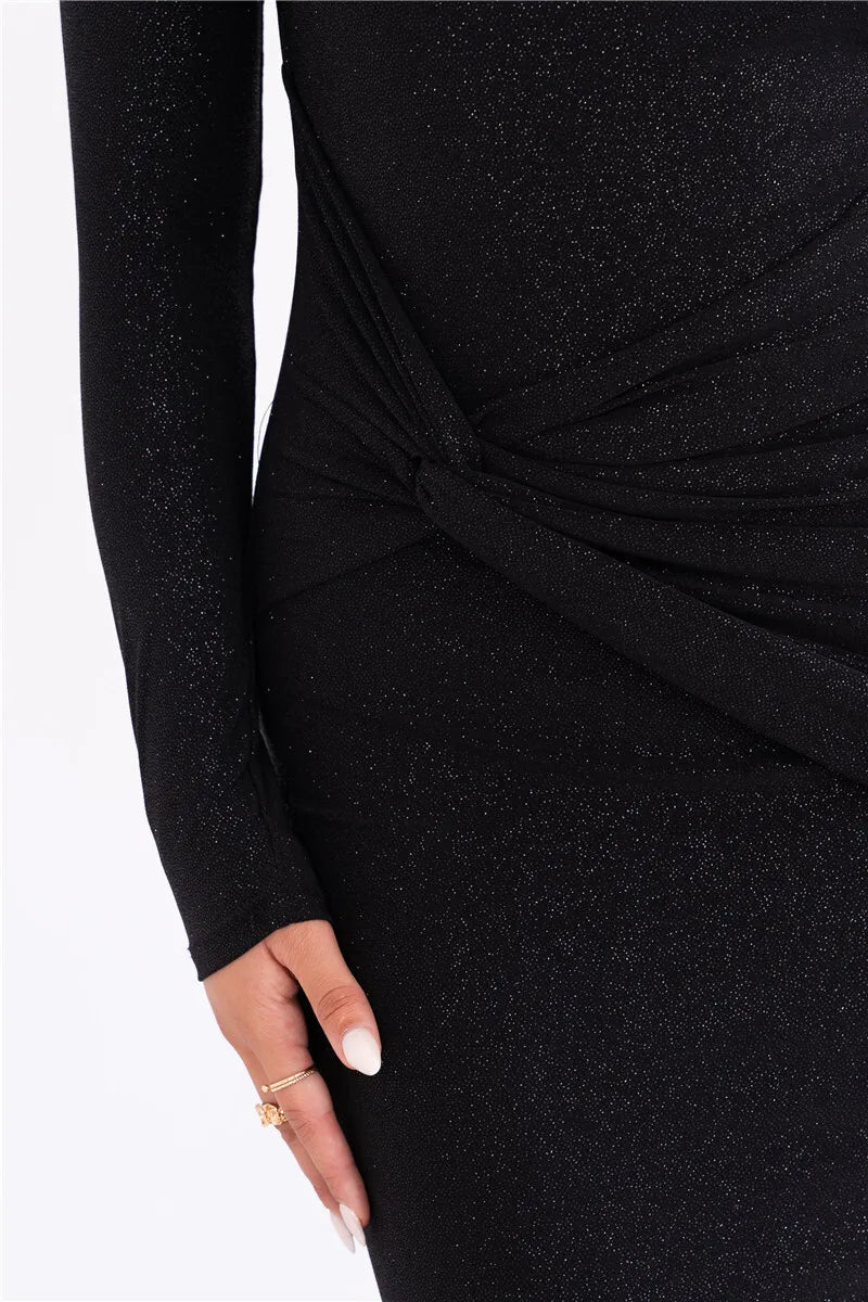 Vestido justo com manga brilho - Tayla
