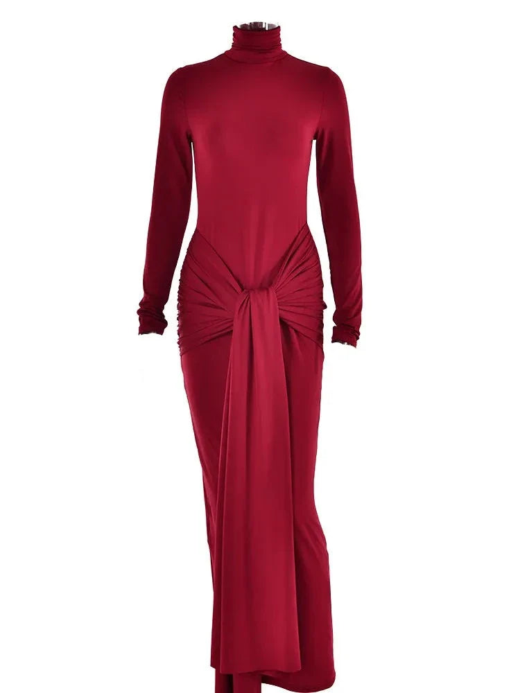 Vestido justo gola alta e manga - Judy