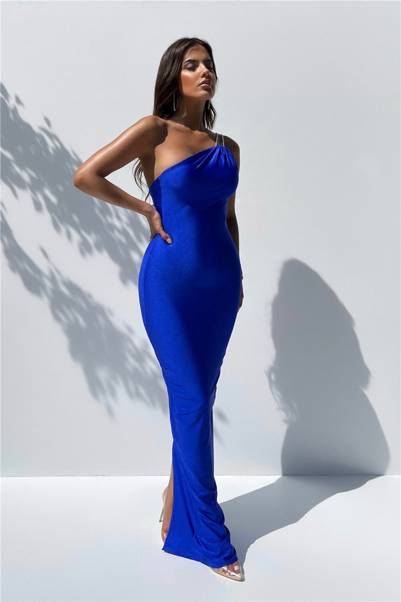 Vestido longo sexy de um ombro - Lila