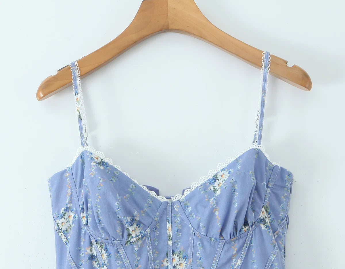 Vestido corset floral de alças - Tilia