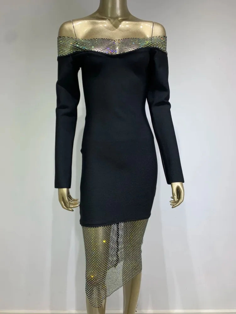 Vestido strass ombros à mostra - Galata