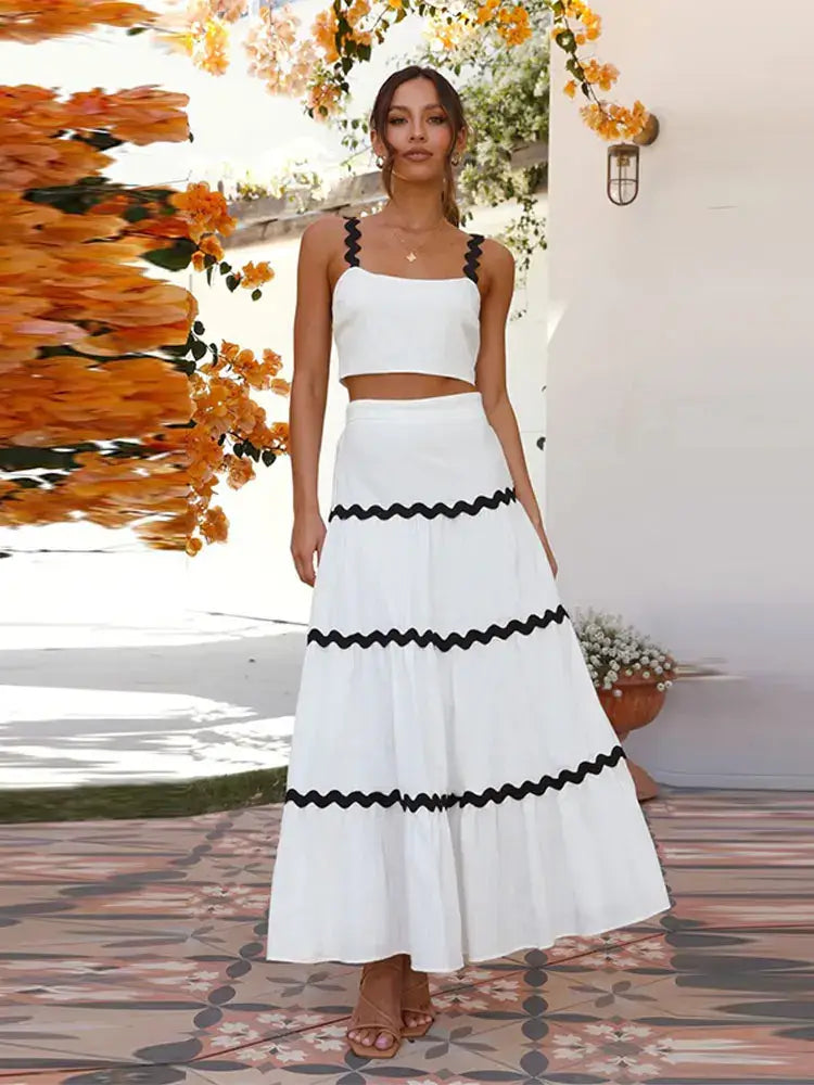 Conjunto saia evasê listras - Alina