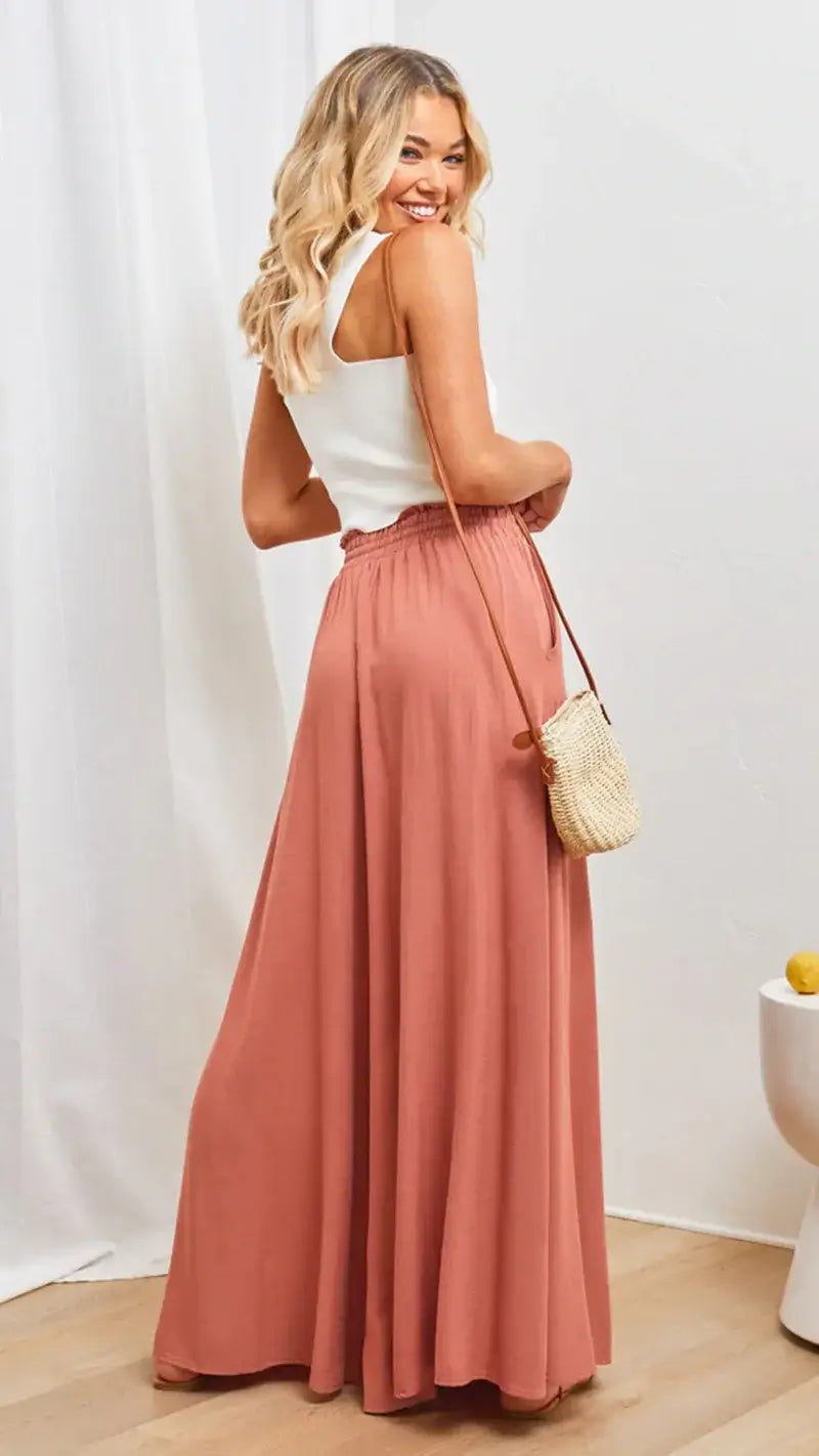 Calça wide leg cós elástico - Alina
