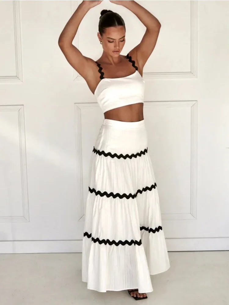 Conjunto saia evasê listras - Alina