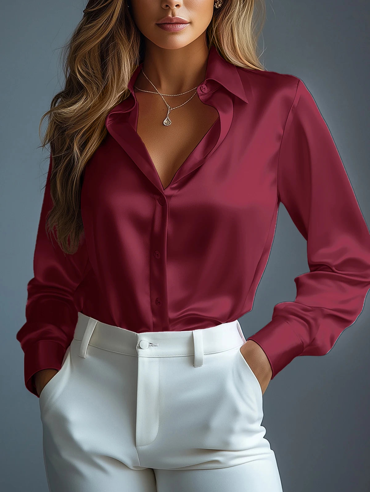 Camisa de cetim com botões - Lucy