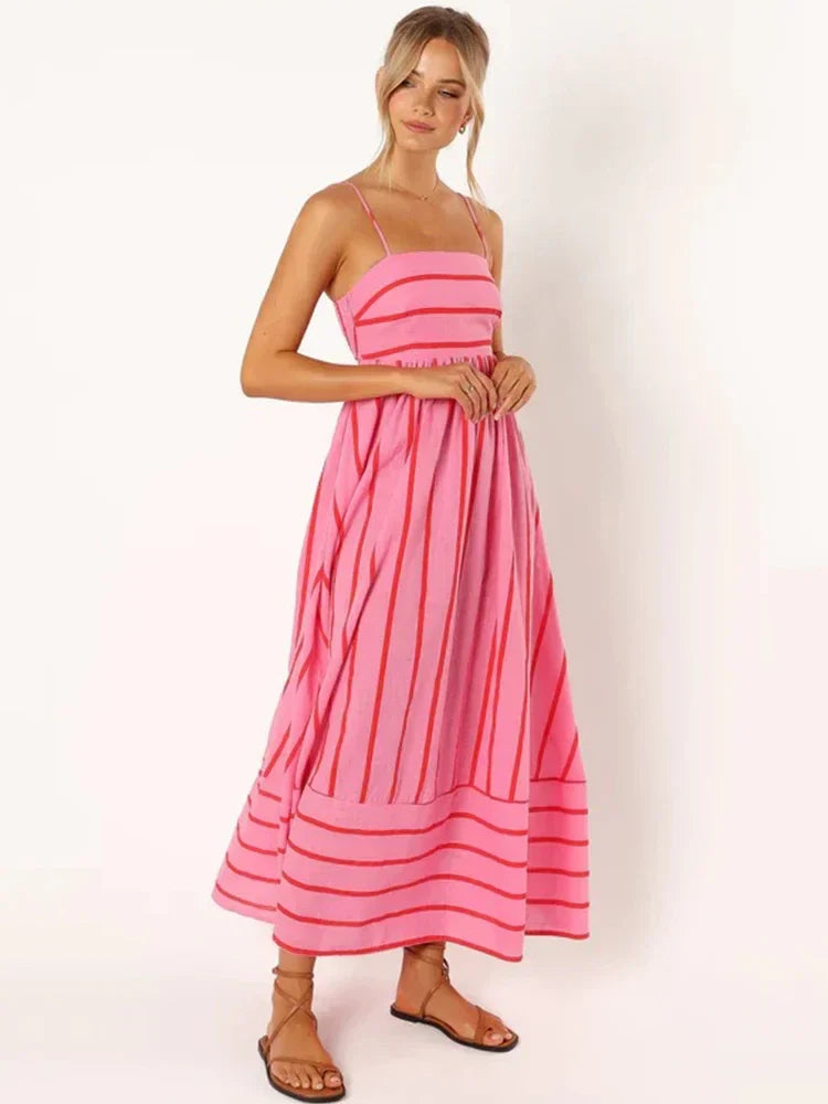 Vestido listrado de alça - Leslie