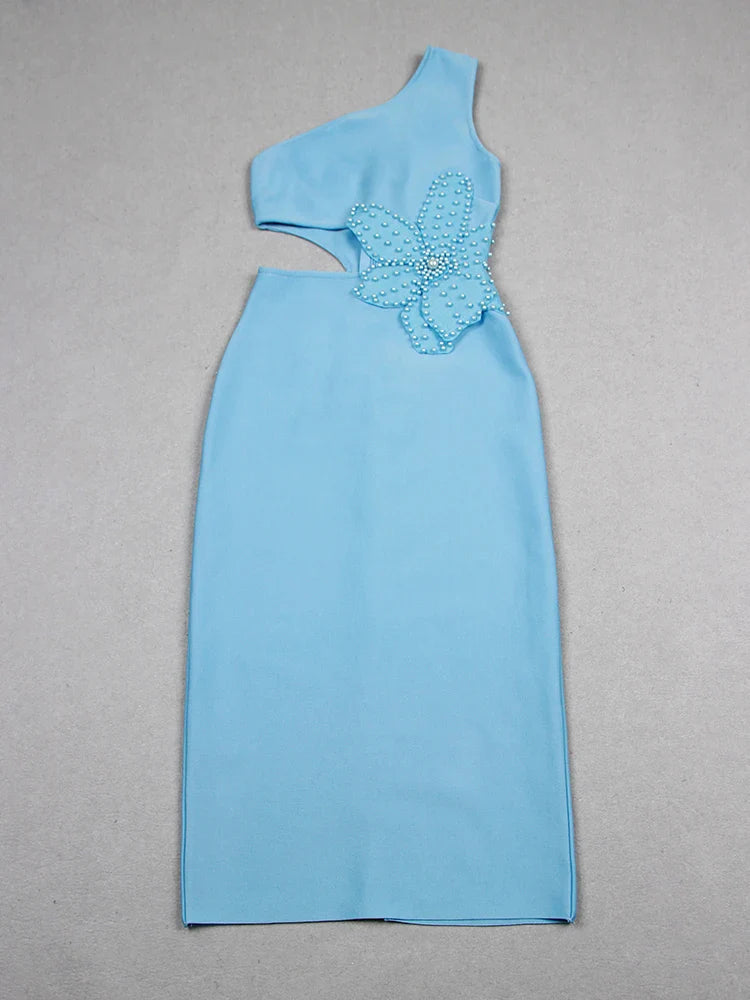 Vestido um ombro só com flor - Ollia
