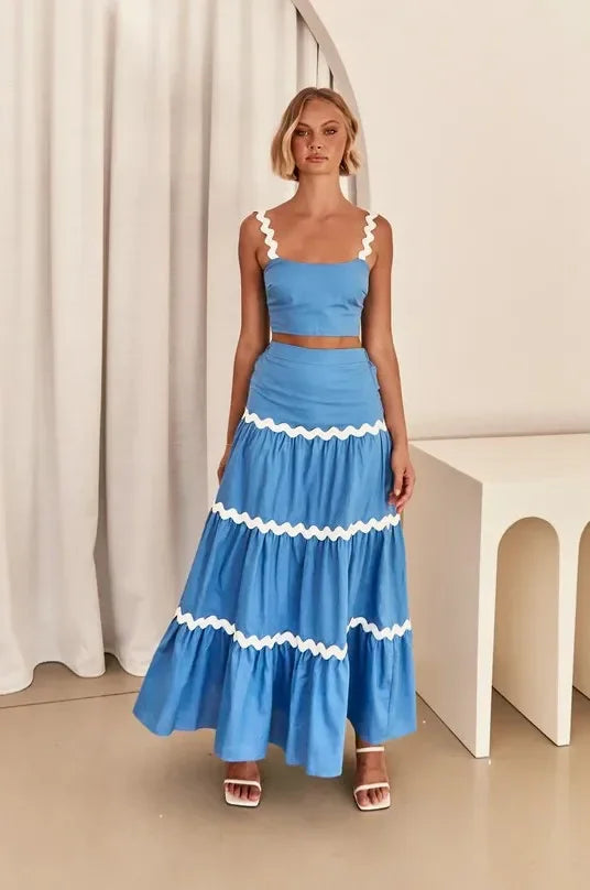 Conjunto saia evasê listras - Alina
