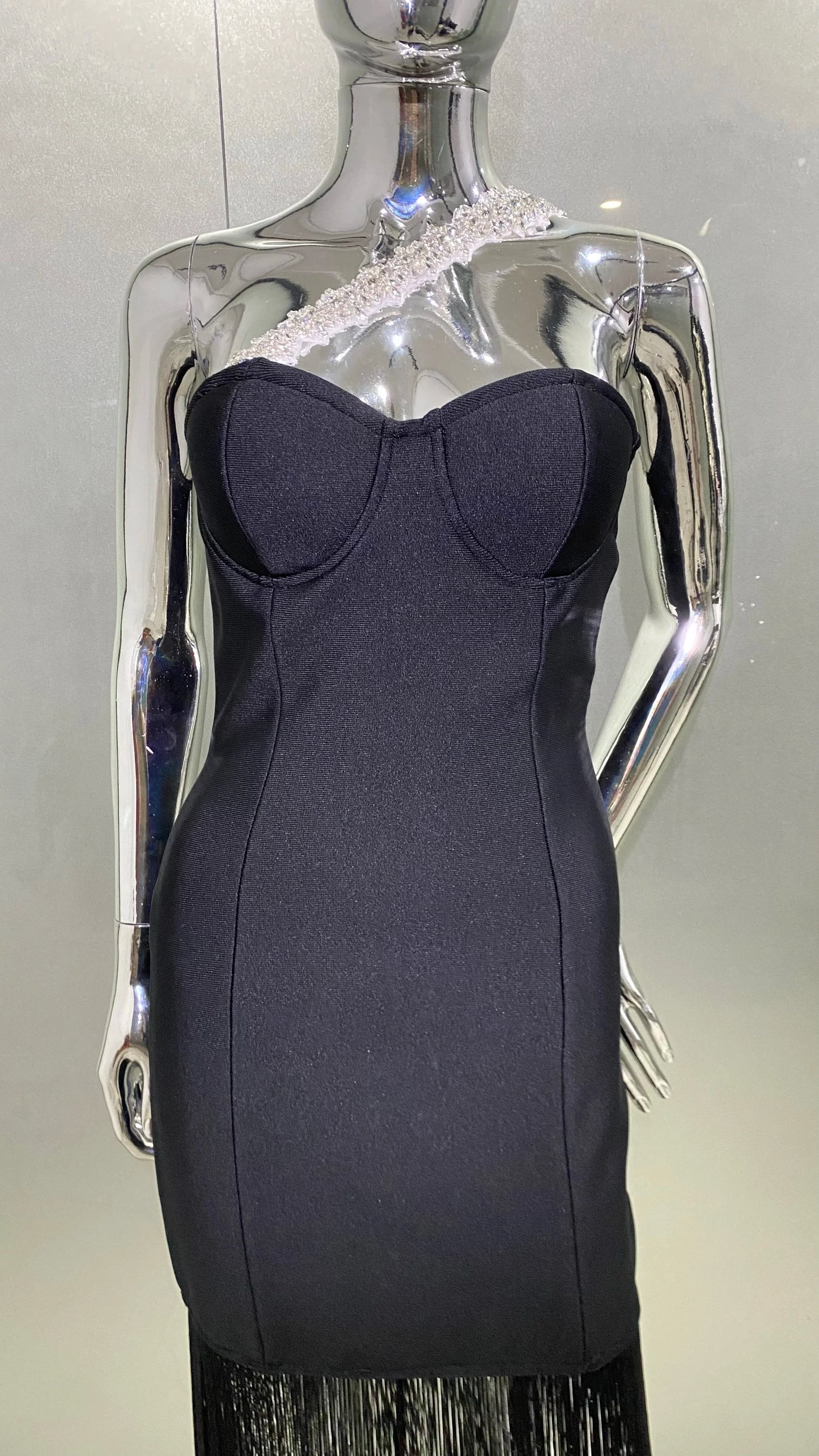 Vestido franja com alça em pedraria - Liu
