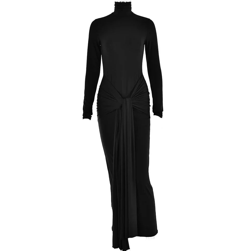 Vestido justo gola alta e manga - Judy
