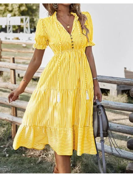 Vestido com Botões Manga Lanterna - Julia