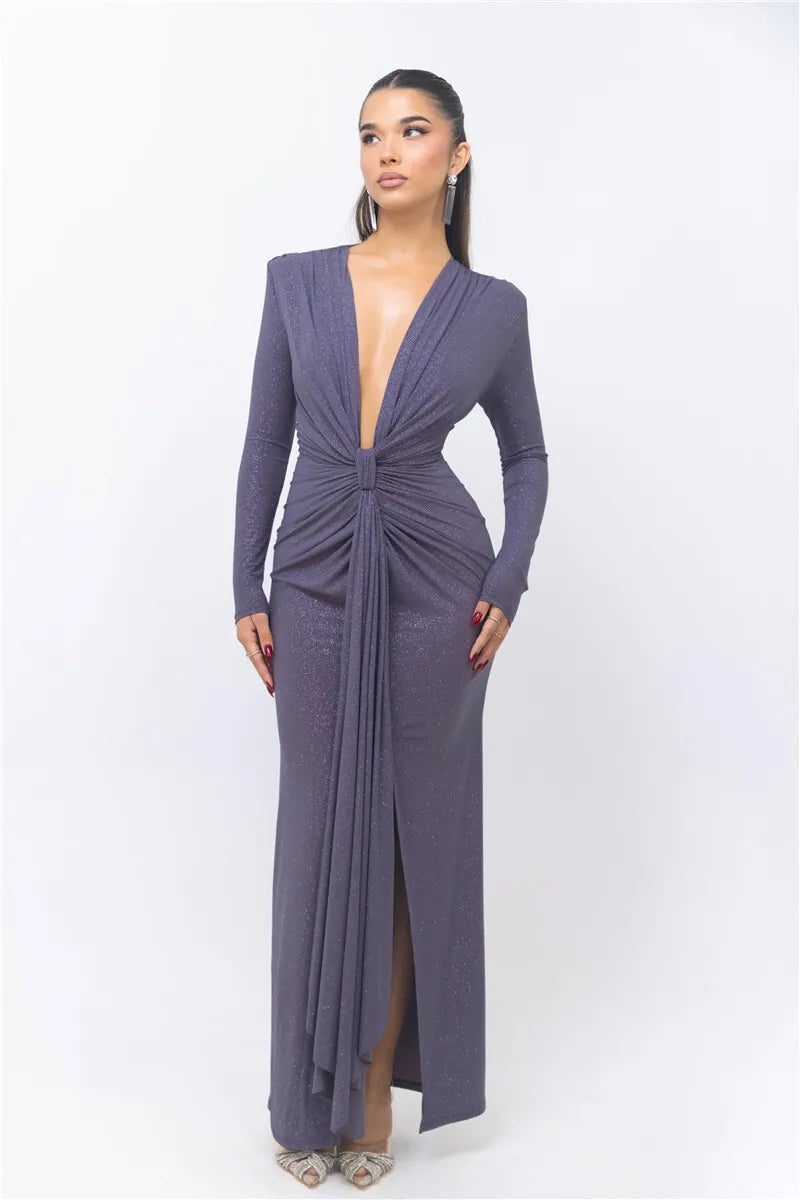 Vestido brilhante com decote V - Tulian