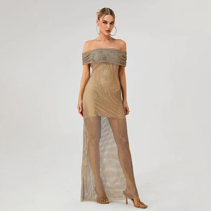 Vestido strass ombros à mostra - Alexa
