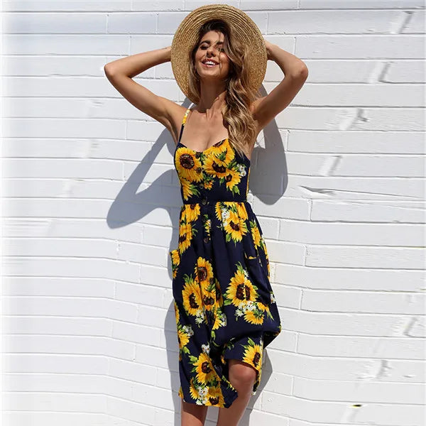 Vestido midi detalhe de botão - Luna