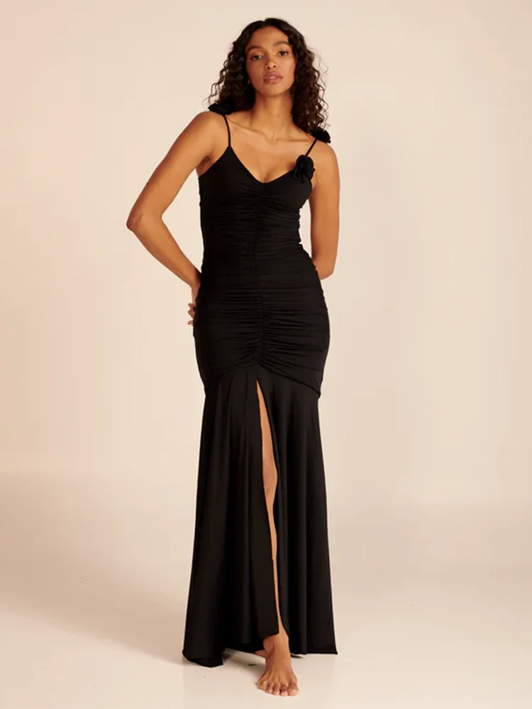 Vestido com fenda e alças finas - Wanda