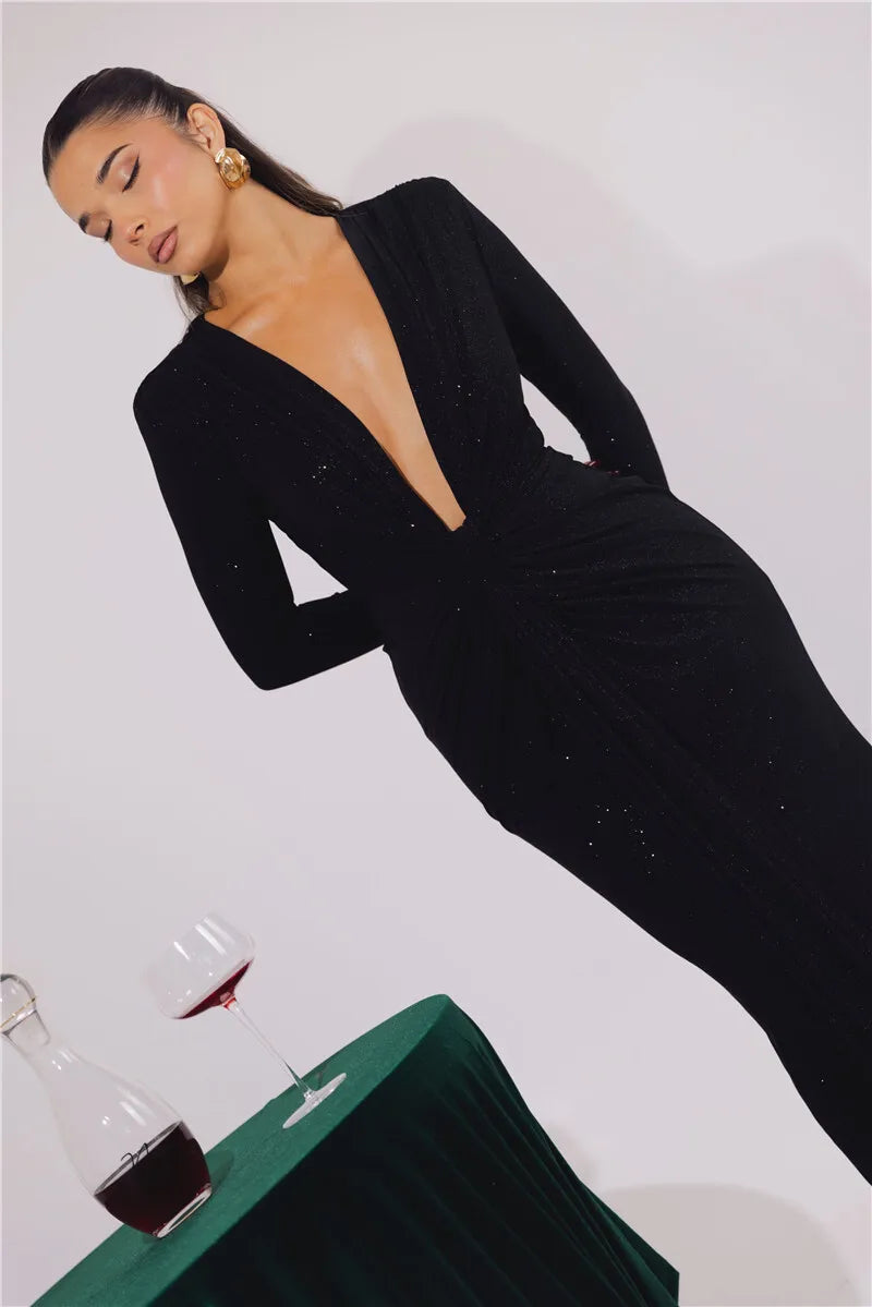 Vestido brilhante com decote V - Tulian