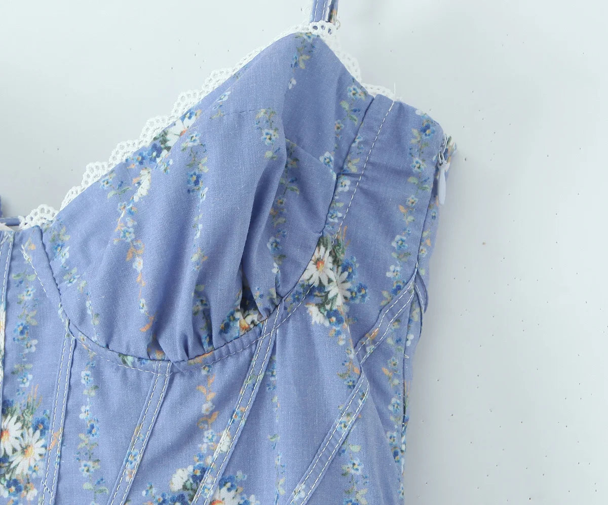 Vestido corset floral de alças - Tilia