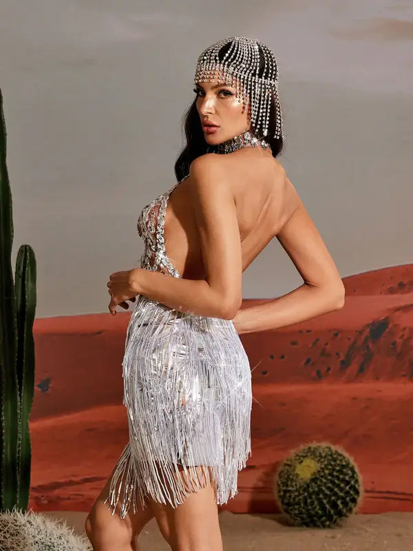 Vestido luxo franja e apliques - Ilóre