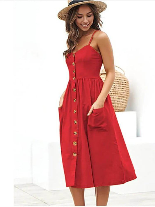 Vestido midi detalhe de botão - Luna