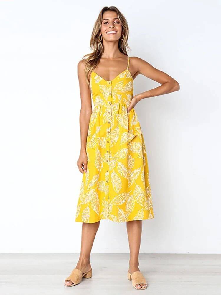 Vestido midi detalhe de botão - Luna