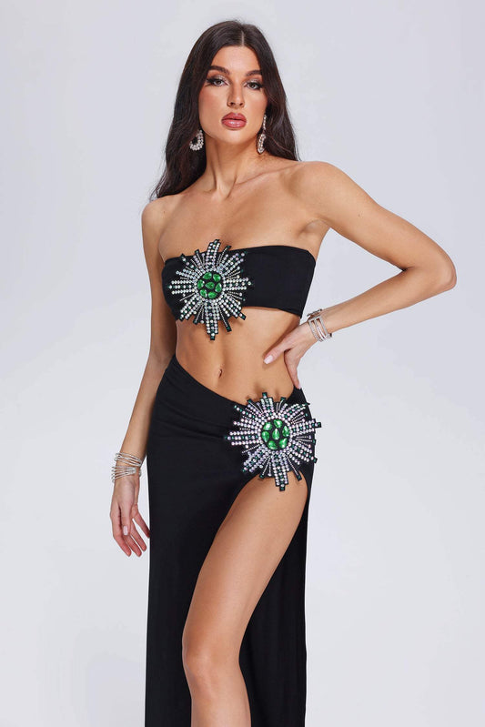 Conjunto saia fenda com apliques - Silvia