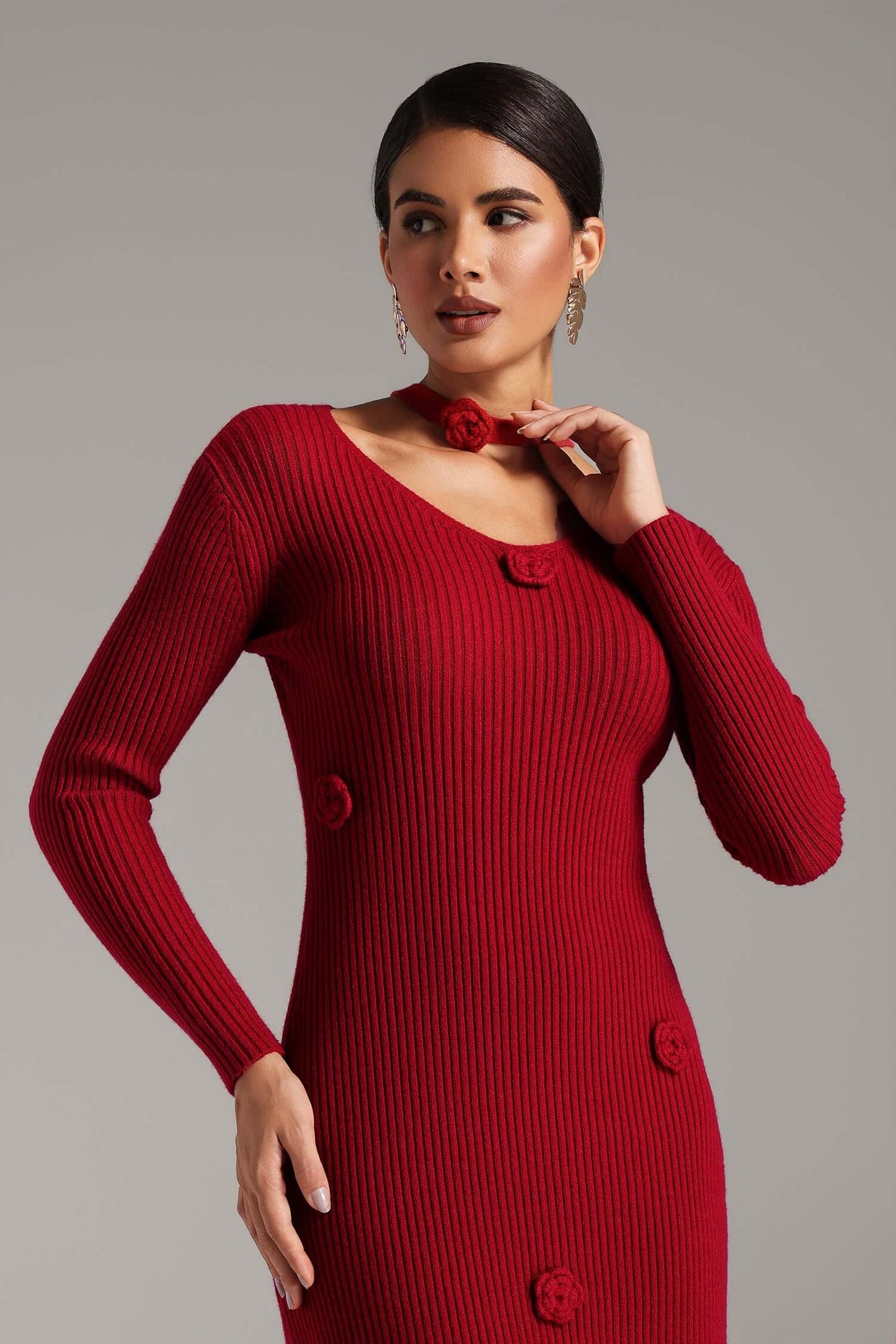 Vestido de malha com flores 3D - Kalie