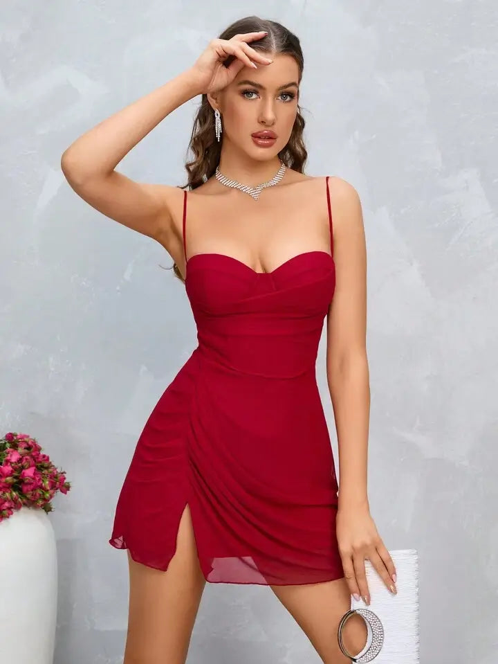 Vestido bustier fenda drapeada lateral - Jordi