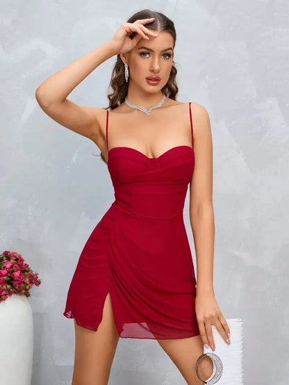 Vestido bustier fenda drapeada lateral - Jordi