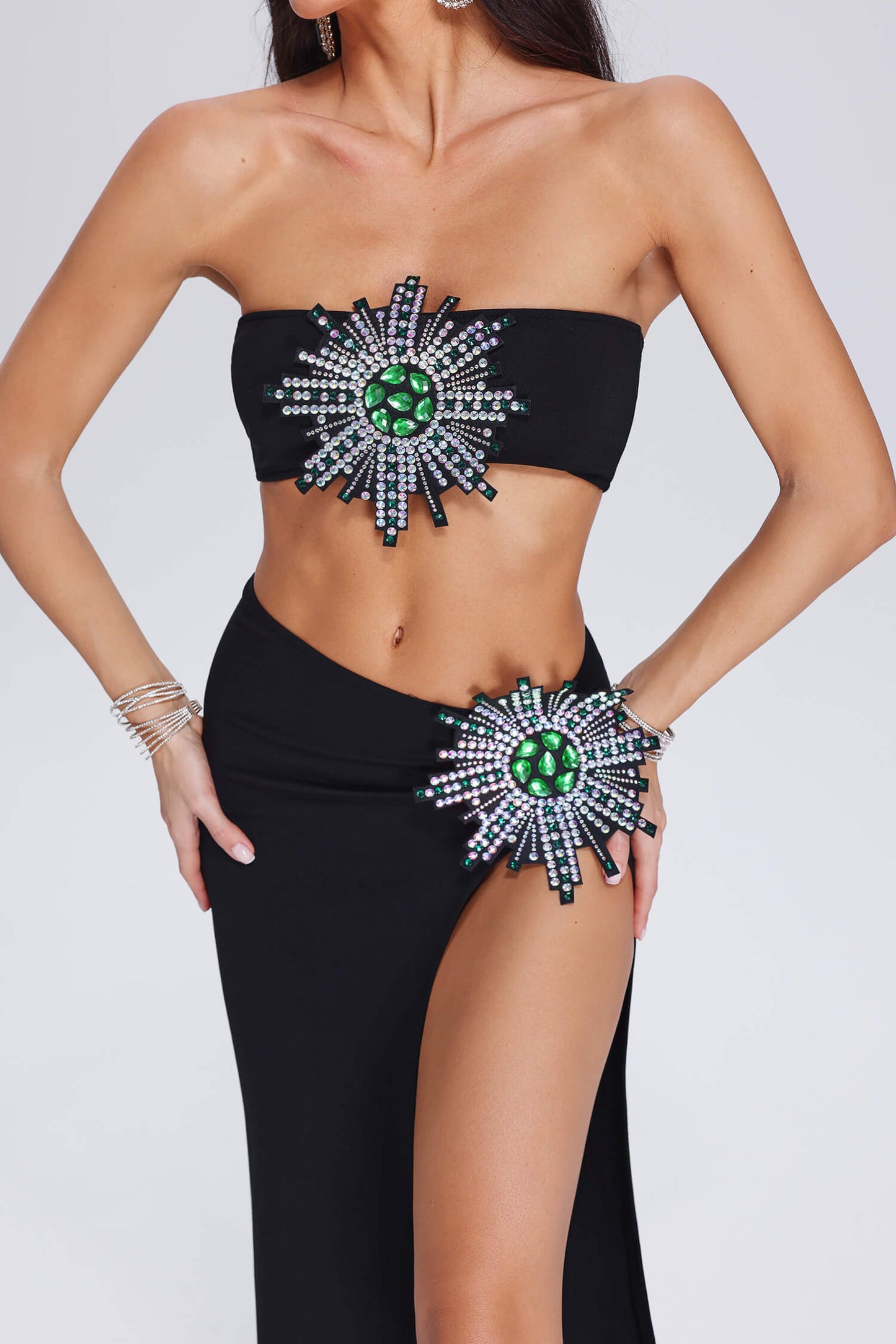 Conjunto saia fenda com apliques - Silvia