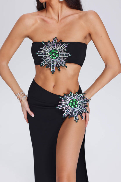 Conjunto saia fenda com apliques - Silvia