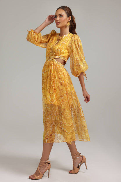 Vestido estampado manga lanterna - Lorena