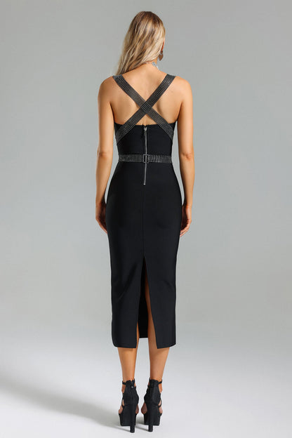 Vestido justo com faixa strass - Elijah