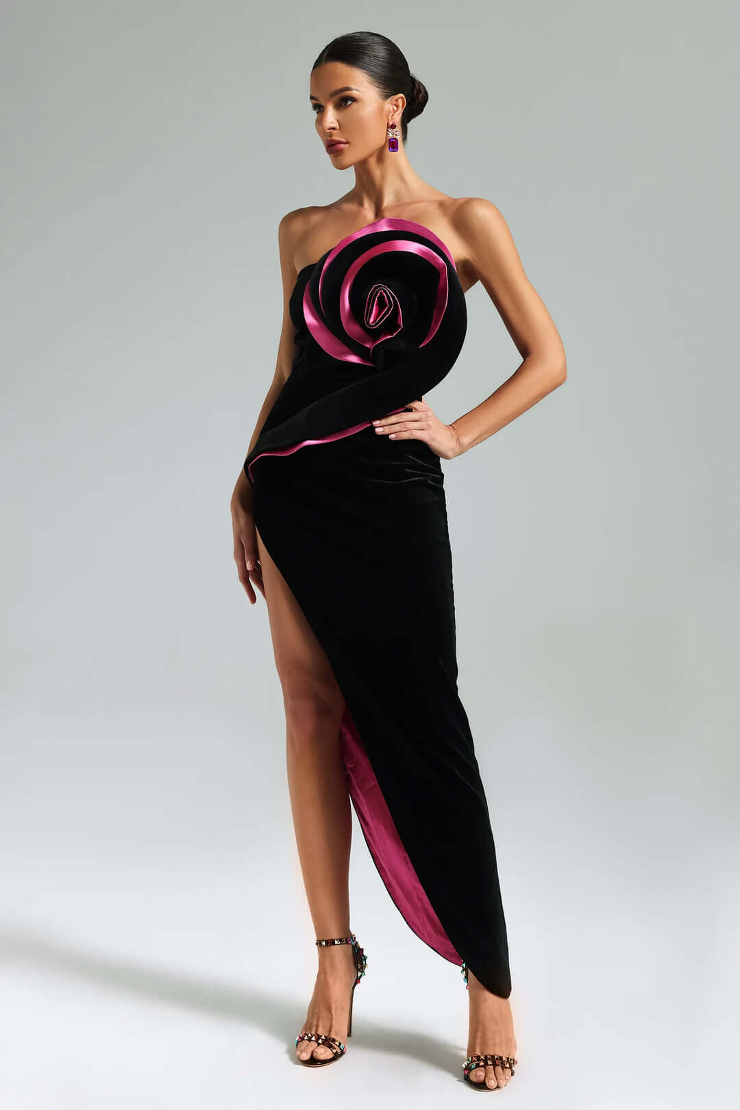 Vestido longo 3D sem alças - Jazlyn