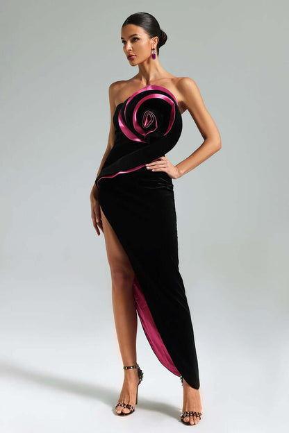 Vestido longo 3D sem alças - Jazlyn