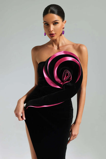 Vestido longo 3D sem alças - Jazlyn