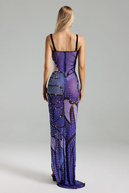 Vestido com fenda em pedraria - Berta