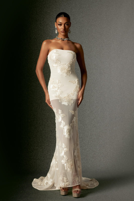 Vestido bordado sem alças - Biana