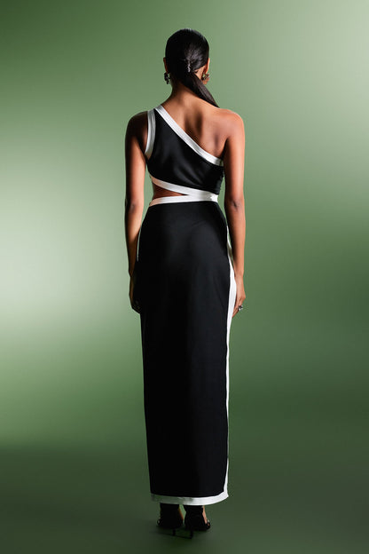 Vestido contraste fenda alta - Cathy