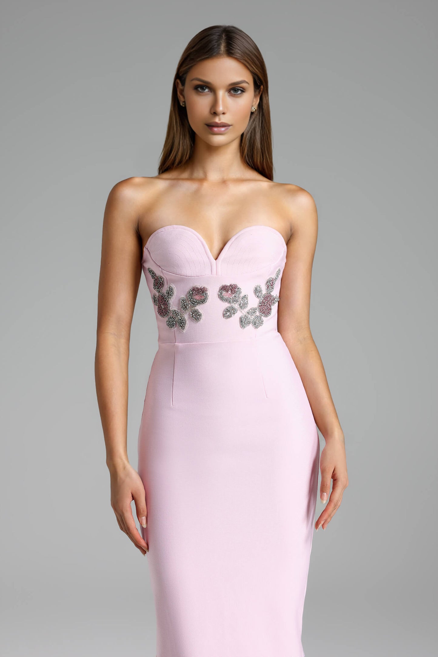 Vestido longo sem alças bordado - Sheila