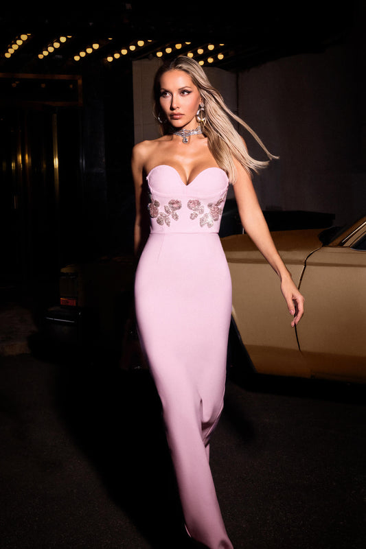 Vestido longo sem alças bordado - Sheila