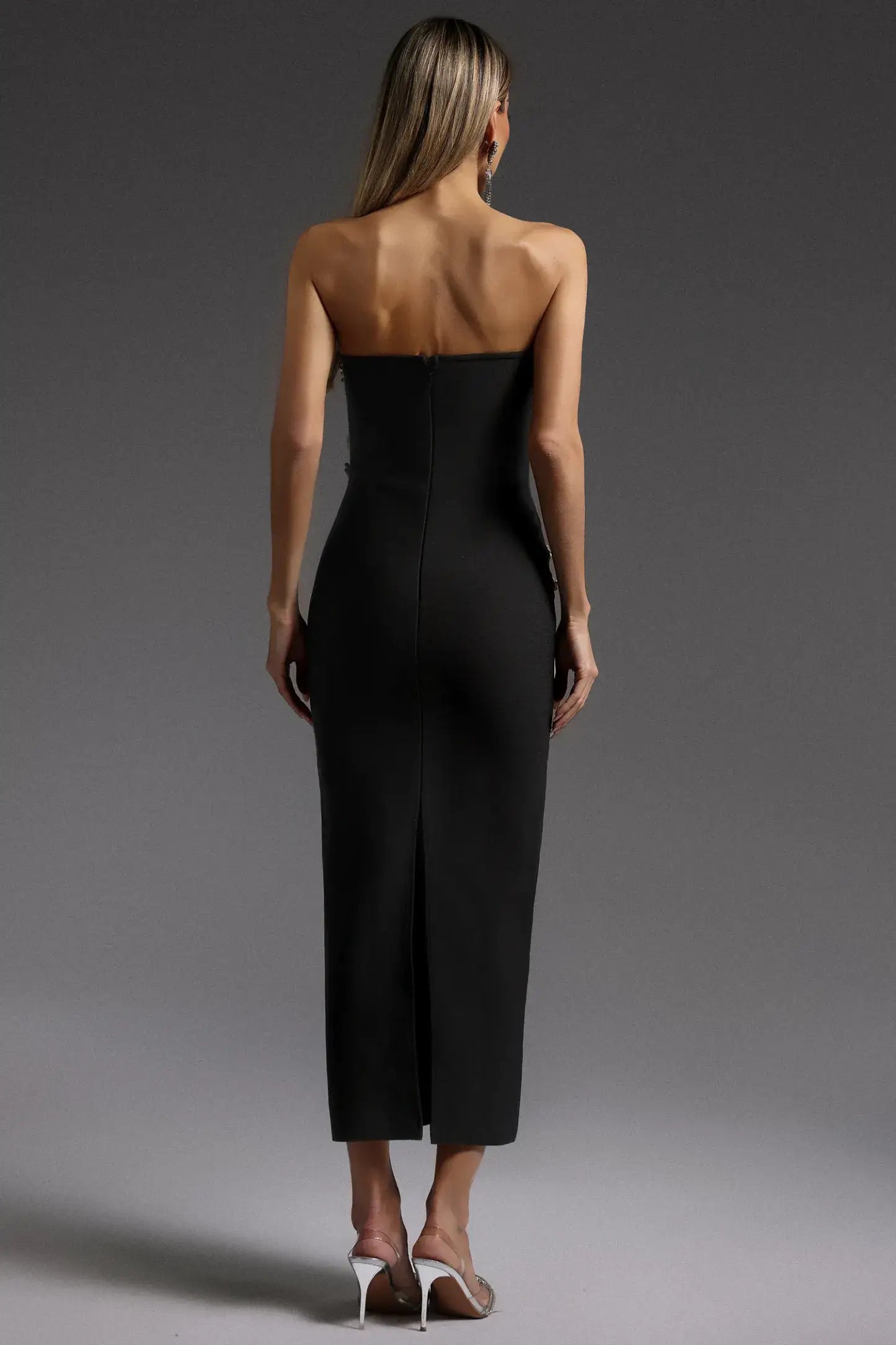 Vestido sem alças linhas strass - Duda