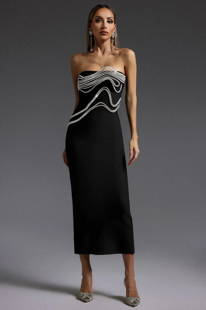 Vestido sem alças linhas strass - Duda